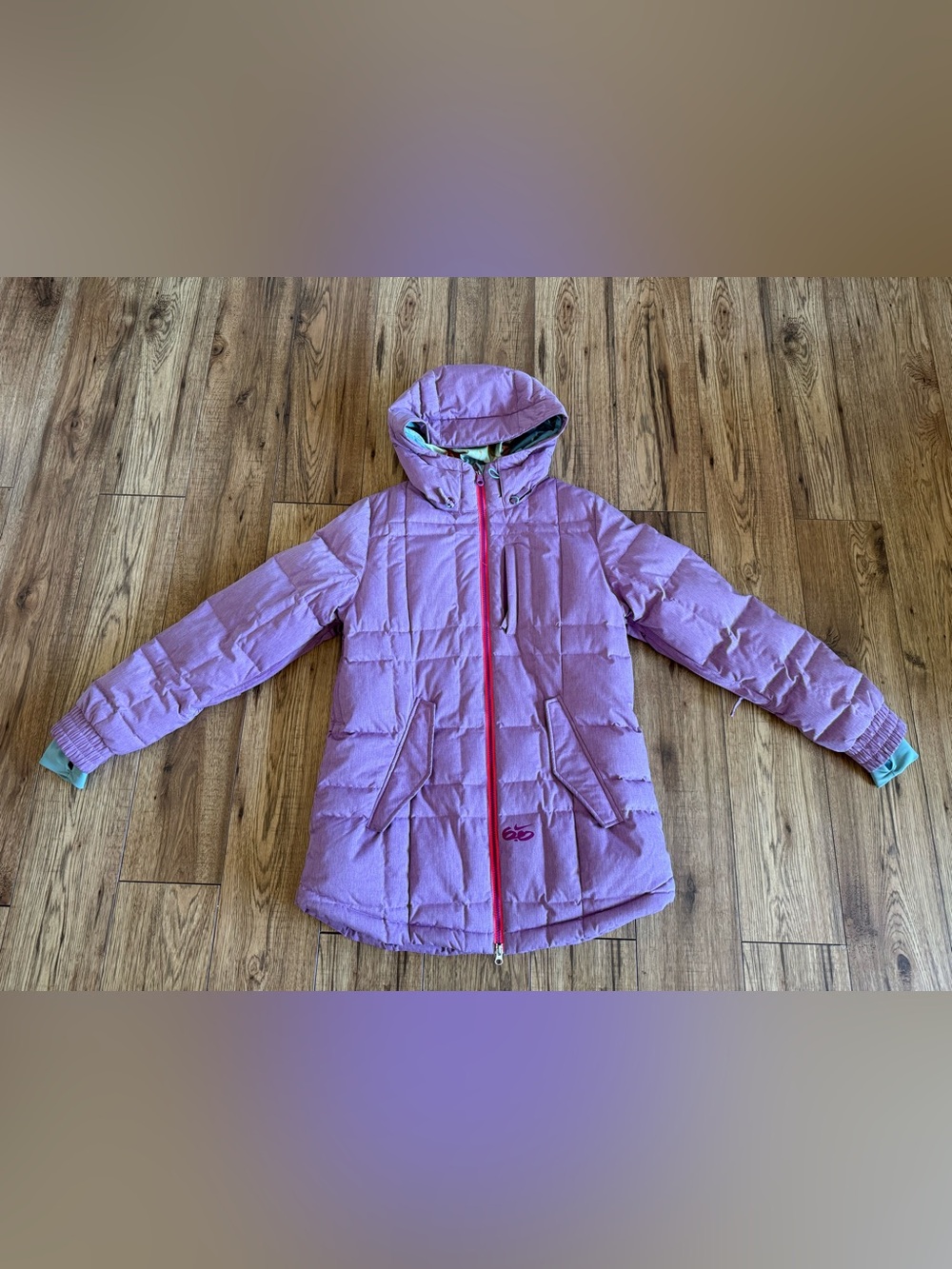 Nike Lilac Hooded Ski Puffer Jacket with Pink Zipper